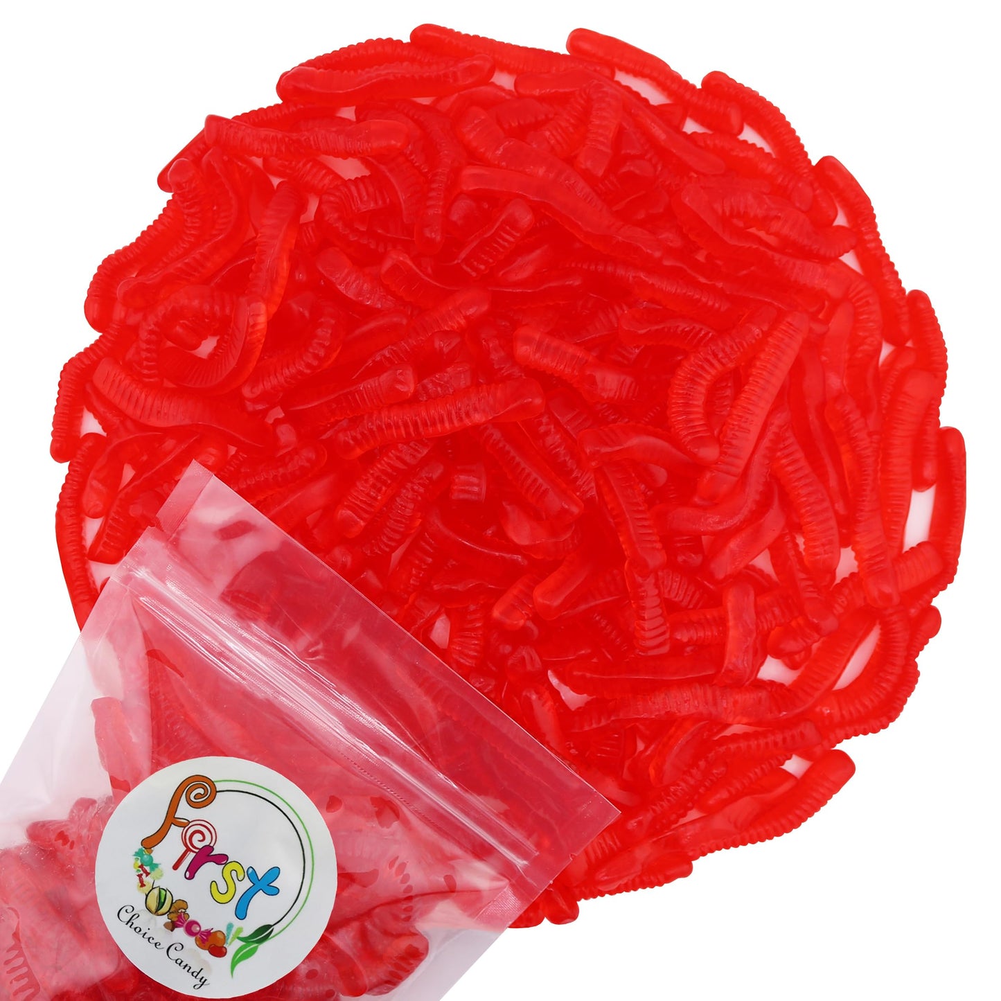 Firstchoicecandy Sweet & Sour Gummy Worms, Multi Flavors And Solid Colors (5 Pound, Red Strawberry)