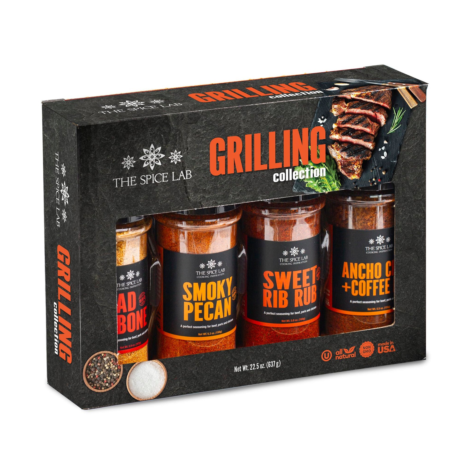 The Spice Lab BBQ Spices and Seasonings Set - 4 Piece Assortment - Grilling Accessories Gift Kit for Barbecues and Smoking