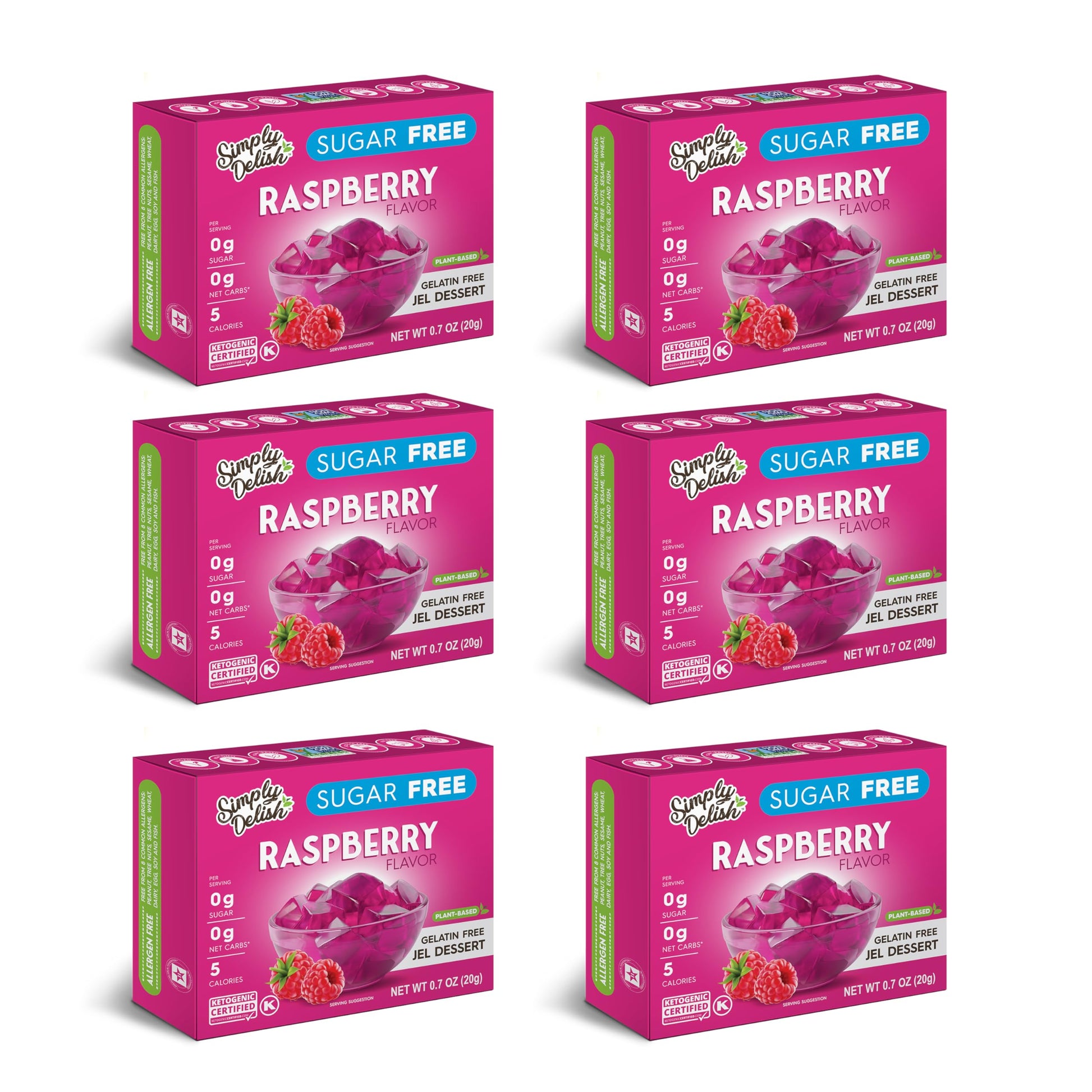 Simply Delish Plant Based Natural Raspberry Jel Dessert – 6 Pack – Zero Sugar, 0G Net Carbs, Gluten Free, Vegan, Diabetic & Allergen Free