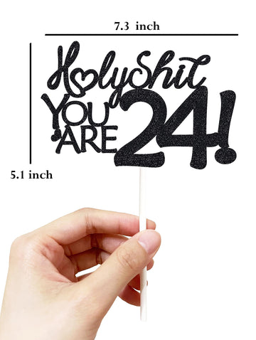 Happy 24Th Birthday Cake Topper 24 Birthday Cake Toppers-Black Glitter, Funny 24Th Cake Topper For Men,24 Cake Topper For Women,