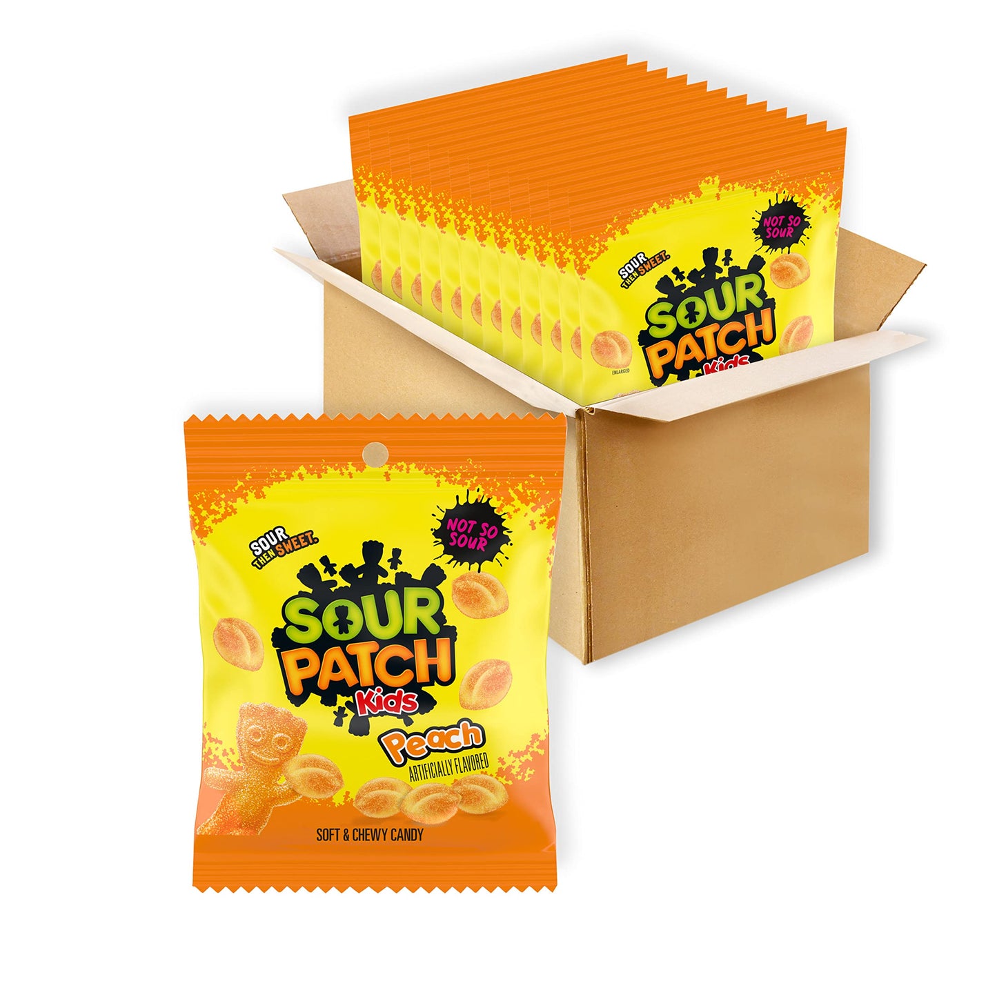Sour Patch Kids Peach Soft & Chewy Candy, Bulk Candy, 12 - 3.56 Oz Bags