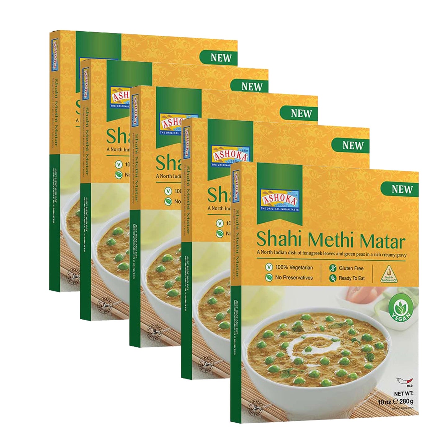 ASHOKA Vegan Curry, Fenugreek Leaves & Green Peas, Gluten-Free, Pack of 10, 10 Ounce
