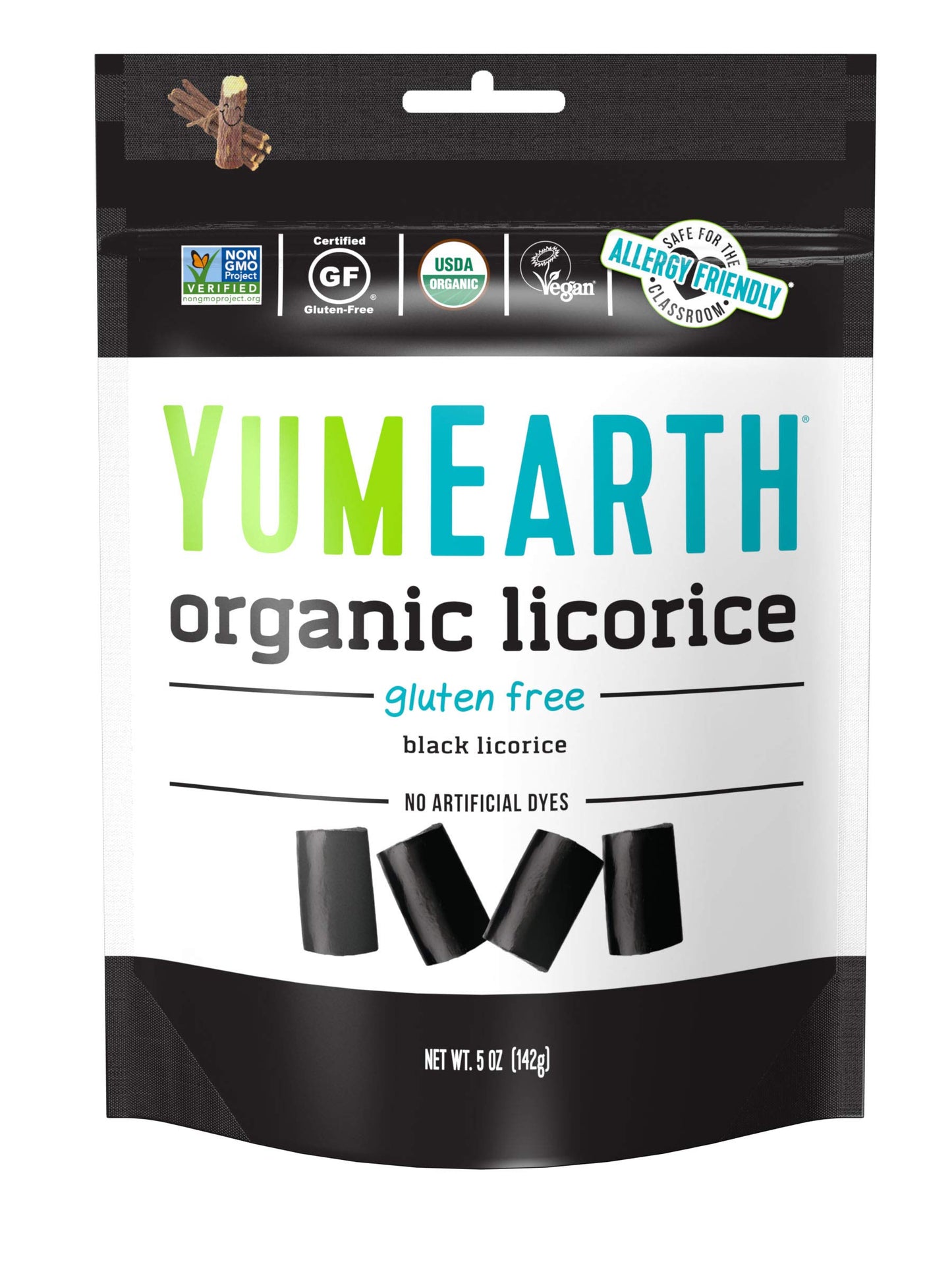 YumEarth Organic Black Licorice, 12- 5oz Packs, Allergy Friendly, Gluten Free, Non-GMO, Vegan, No Artificial Flavors or Dyes