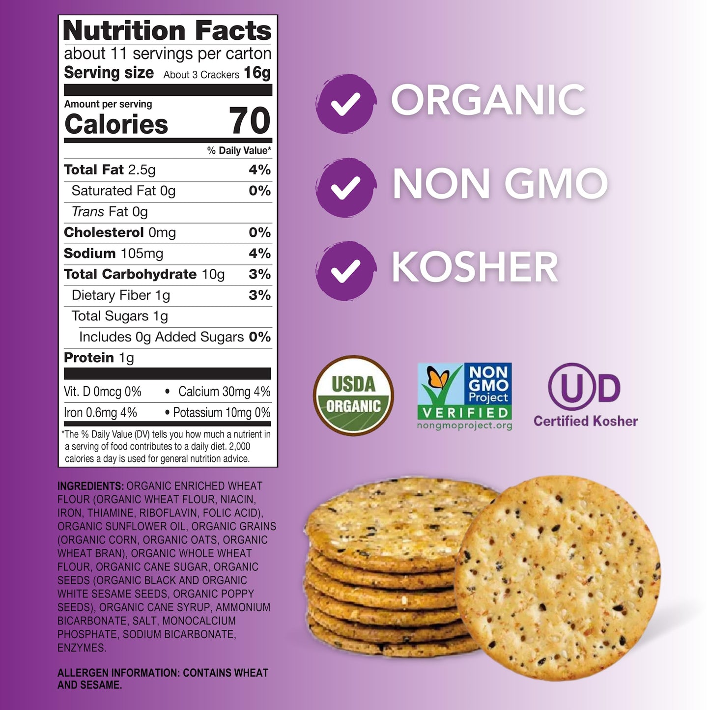 Miltons Organic  ers, Multi-Grain, Non-GMO, Kosher, 6 Oz, Made with 4 Whole Grains & 3 Seeds