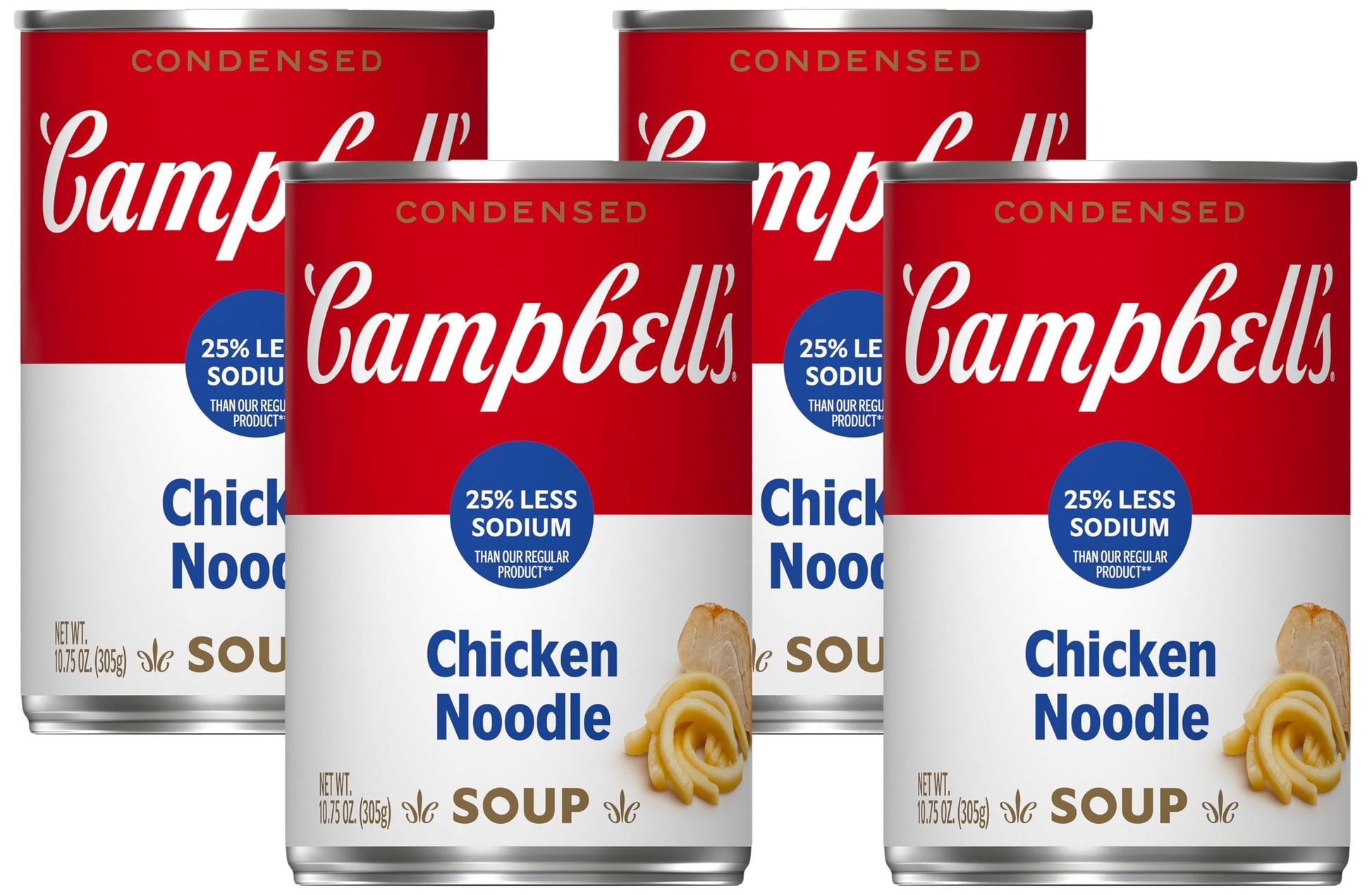 Campbells Condensed 25% Less Sodium Chicken Noodle Soup, 10.75 Ounce Can (Pack of 4)