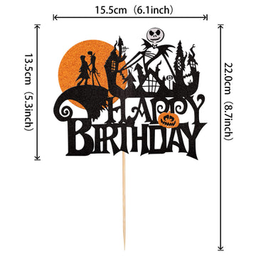 1 Pcs Halloween Happy Birthday Cake Topper Glitter Jack And Sally Pumpkin Bat Castle Ghost Halloween Cake Pick For Halloween The