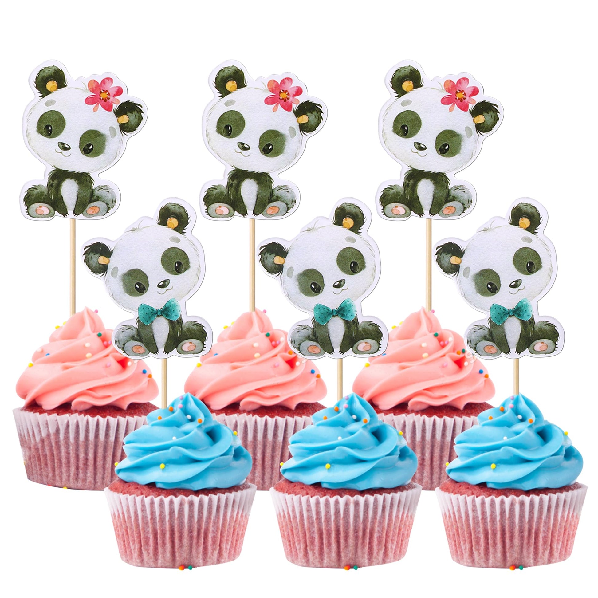 Rsstarxi Panda Cupcake Toppers - 36 Pack, Paper, 2.8x4.8 inches, Design 4, Cute Baby Panda Decorations for Parties