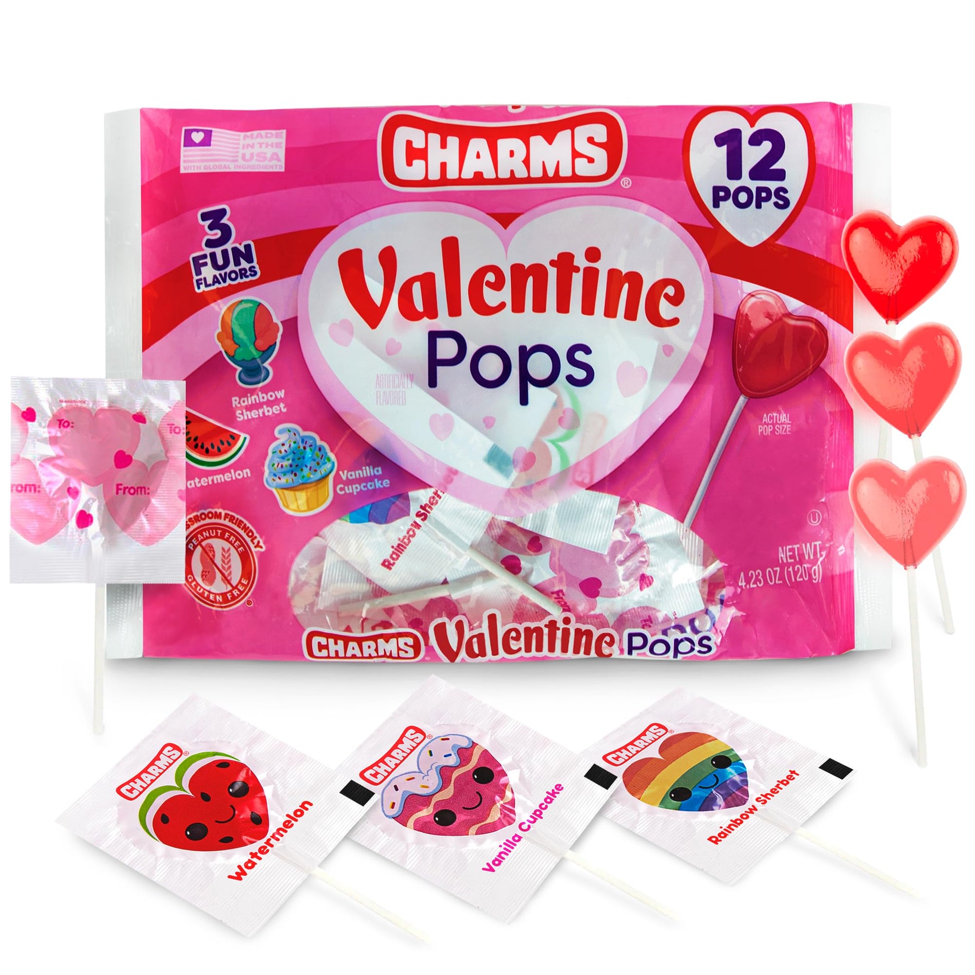 Mother's Day Charms Heart Lollipops, Individually Wrapped Imprinted To & From Classroom Exchange - Multi Flavors Heart Shaped Ca