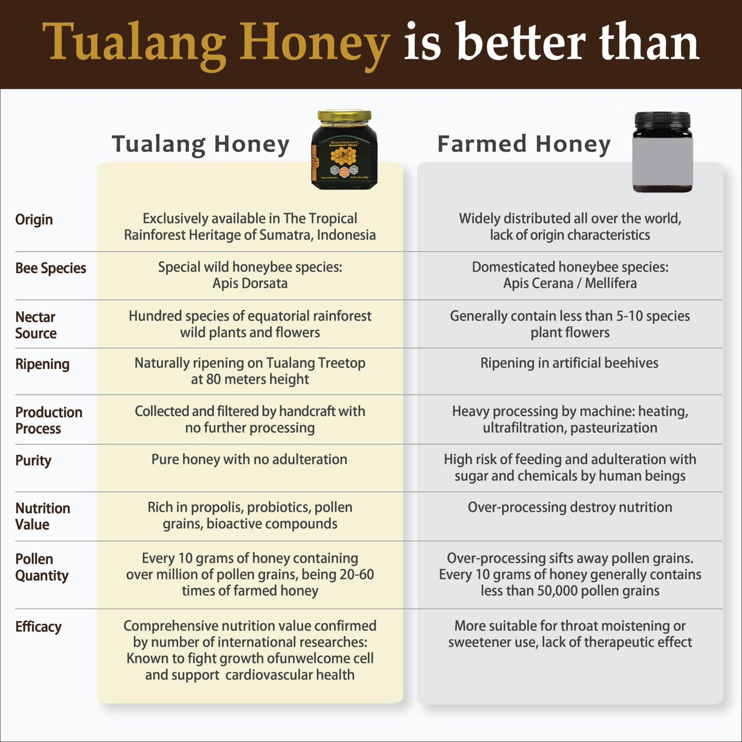 Enhanced Tualang Black Honey 13Oz (Ta 14+, Pollen Count 4.8M+, Pollen Variety 150+) Intense Choice For Men Preservation, Wild-Ripening On 250Ft Treetop, Raw, Unpasteurised, Unfiltered