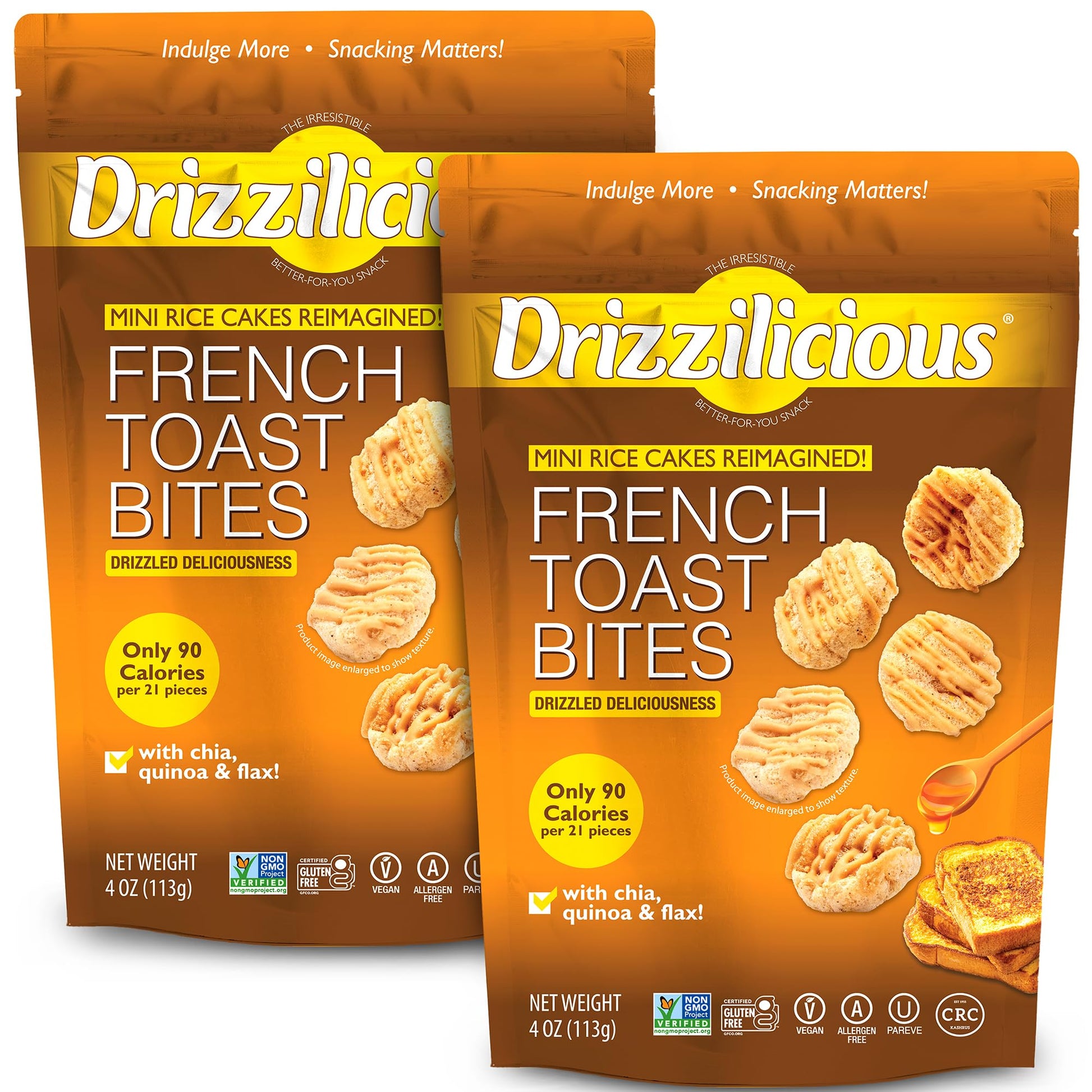 Drizzilicious Mini Rice Cakes - French Toast Flavor, Vegan, Gluten Free, 4oz (Pack of 2)