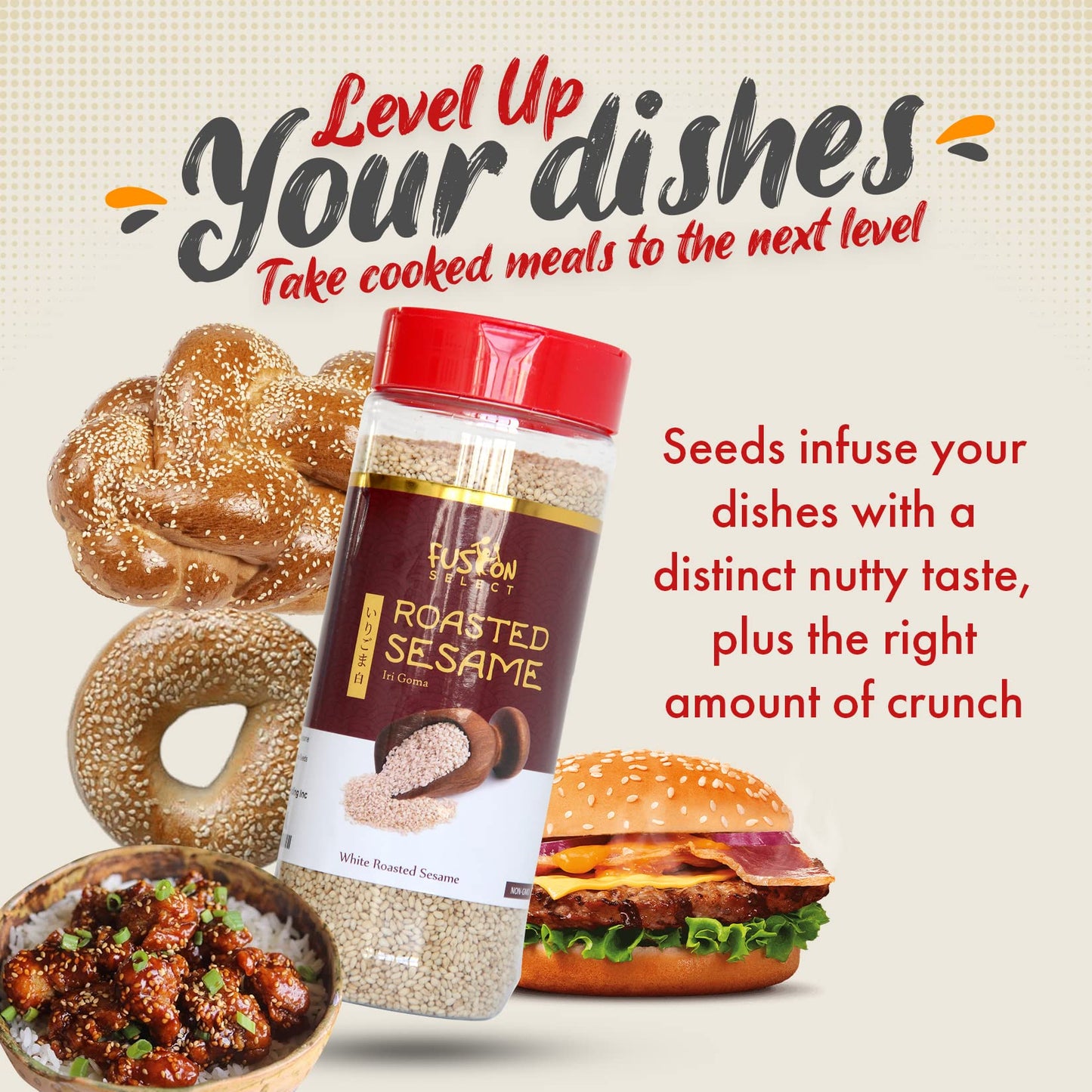 Fusion Select Roasted White Sesame Seeds - Natural Toasted Sesame Seeds - Crispy, Crunchy, Nutty Taste for Asian, Mediterranean
