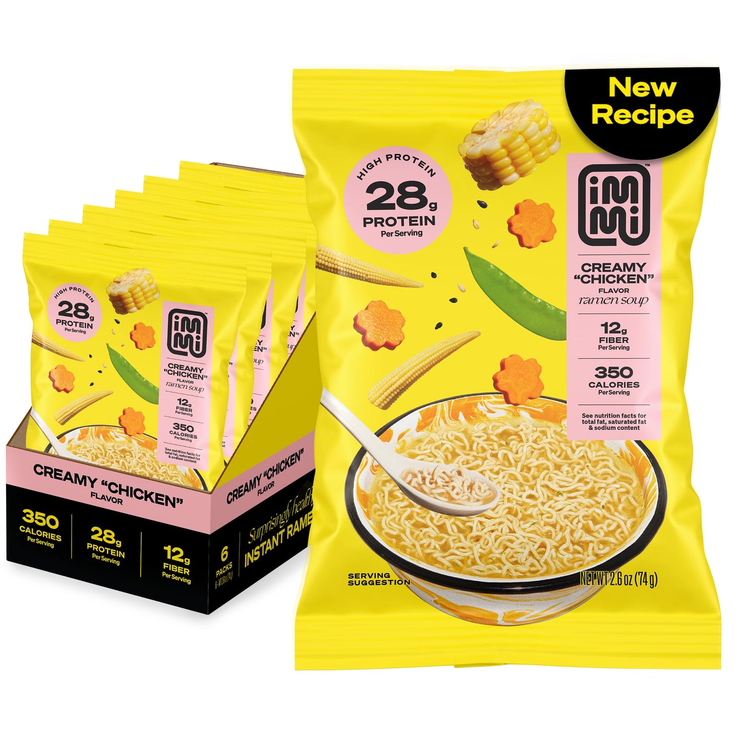 immi Creamy Chicken Ramen, 100% Plant Based, Keto Friendly, High Protein, Low Carb, Packaged Noodle Meal Kit, Ready to Eat, 6 Pa