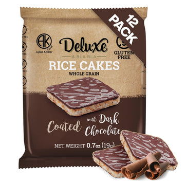 Deluxe & Bla Bla Chocolate Covered Rice Cakes 12 Pack - Whole Grain, Gluten-Free, Kosher, Low-Calorie Snack - Coated with Dark C