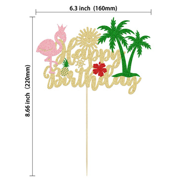 Gyufise 1Pcs Glitter Flamingo Happy Birthday Cake Topper Flamingo Cake Decoration For Hawaiian Luau Tropical Pineapple Theme Kid