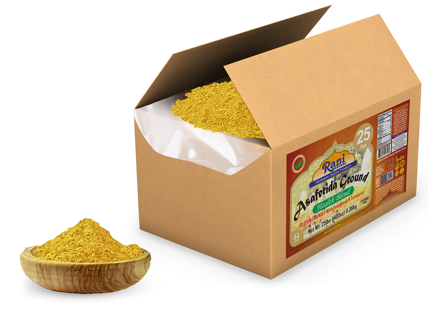 Rani Asafetida (Hing) Ground Health Blend w/Fenugreek and Turmeric 400oz (25lbs) 11.36kg Bulk Box ~ All Natural | Salt Free | Ve