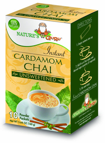 Nature'S Guru Instant Cardamom Chai Tea Drink Mix Unsweetened 10 Count Single Serve On-The-Go Drink Packets