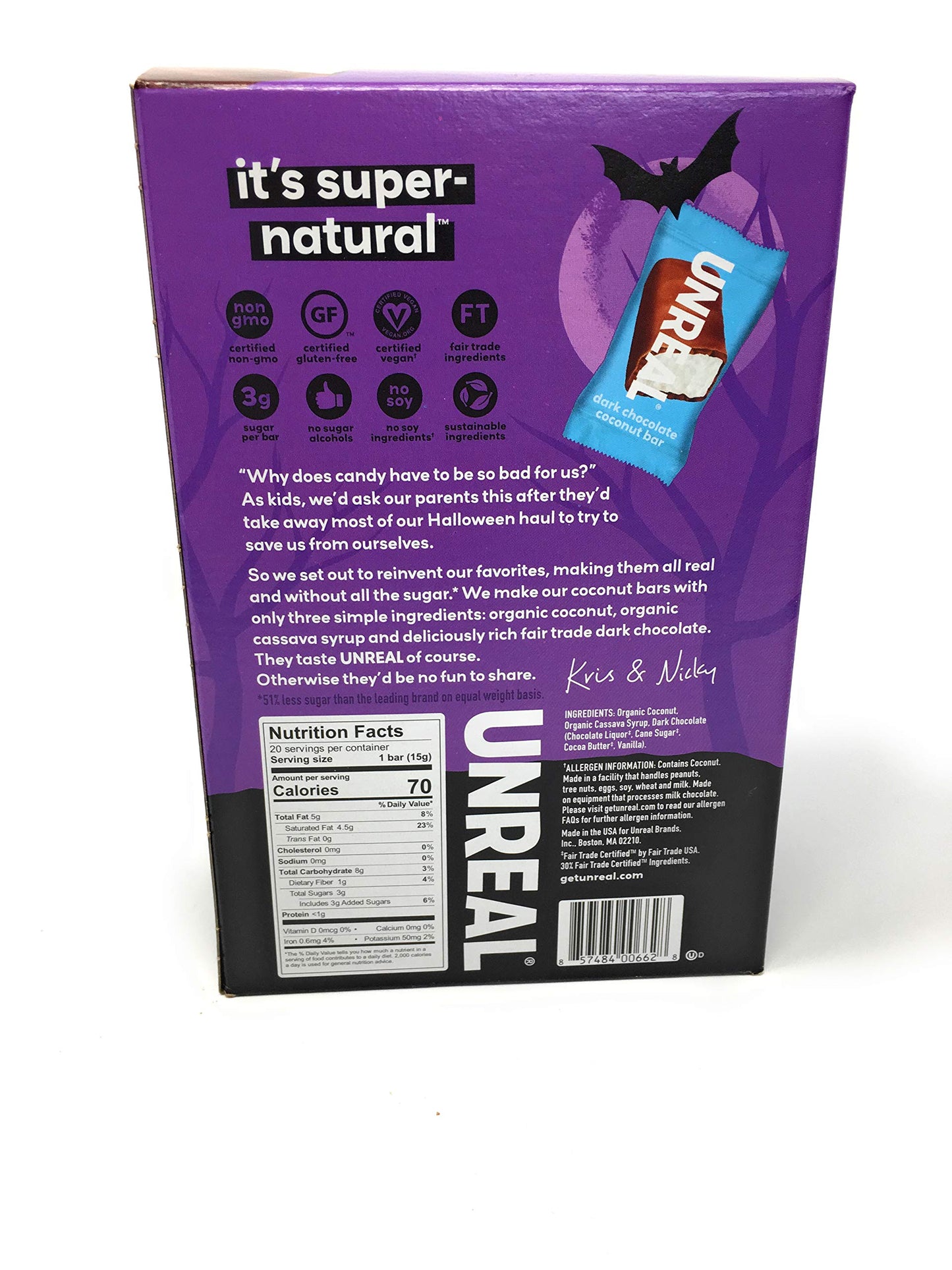 UNREAL Dark Chocolate Coconut Bars, 10.6 oz, Pack of 9, Vegan, Gluten-Free