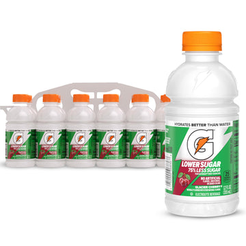 Gatorade Lower Sugar Electrolyte Sports Drink, Glacier Cherry, 12 fl oz Bottles, (12 Pack), 75% Less Sugar, No Artificial Flavor