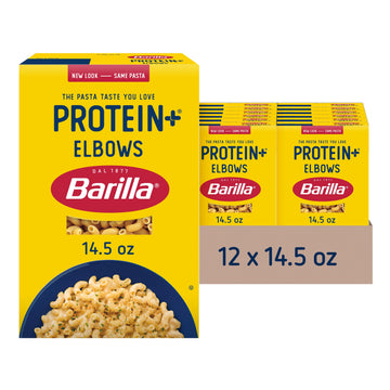 Barilla Protein+ (Plus) Elbows Pasta, 14.5 Ounce (Pack Of 12) - Plant Based Pasta - Made From Lentils, Chickpeas & Peas - Non-Gmo, Kosher Certified And Vegan