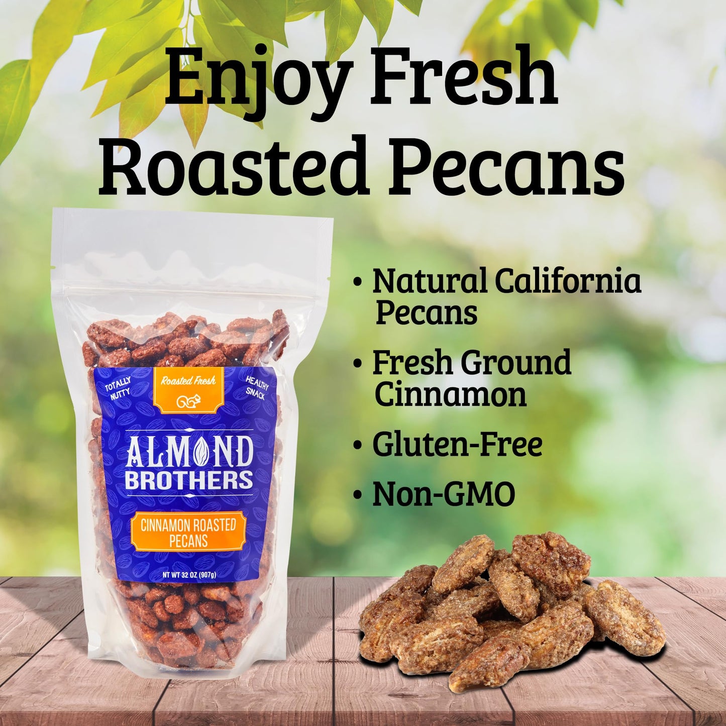 Almond Brothers Cinnamon Roasted Pecans - Gluten-Free, Non-Gmo, Candied Pecans, Gourmet Pecan Snack - 2 Lb Bag