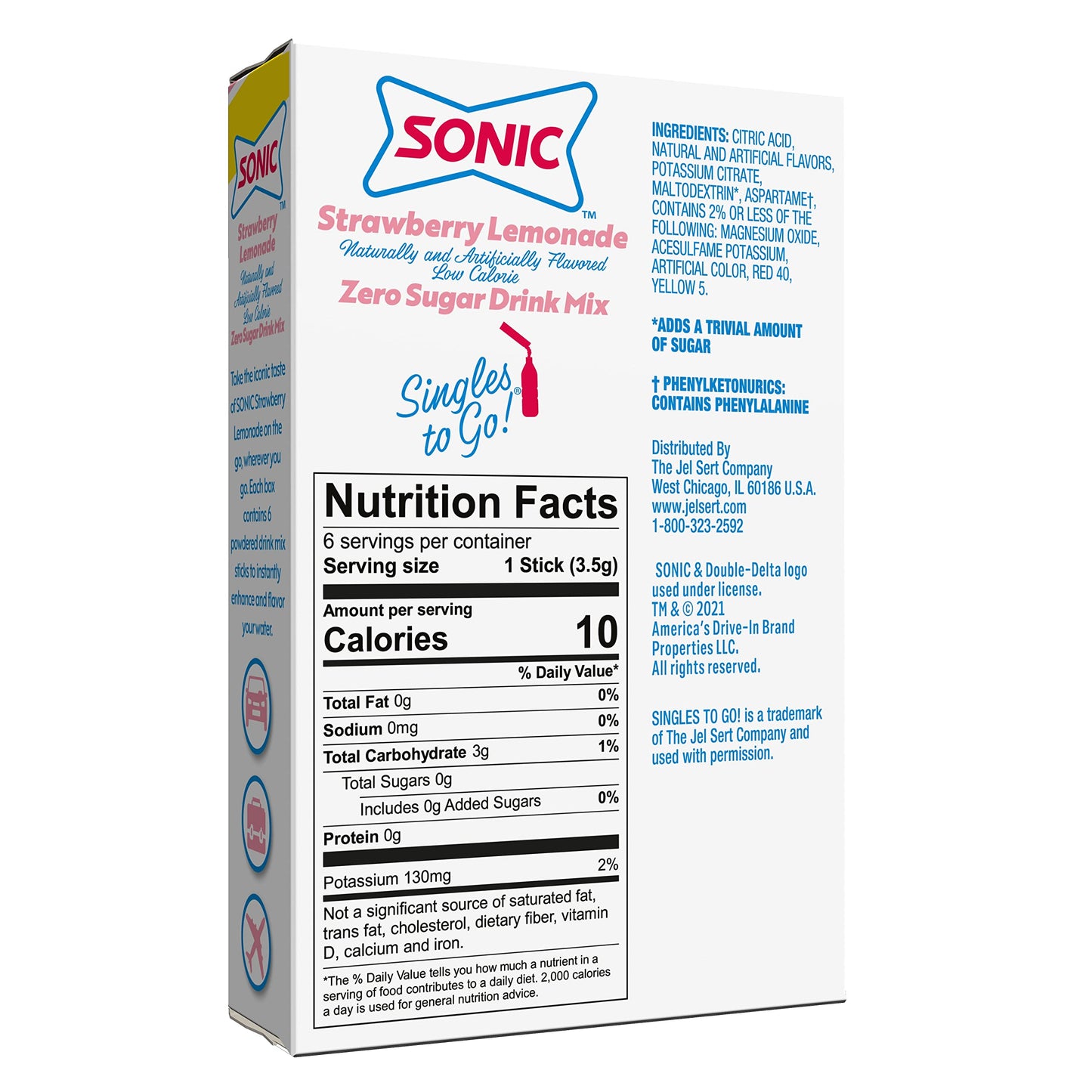 Sonic Singles to Go Powdered Drink Mix  Strawberry Lemonade  6 Sticks per Box  6 Boxes included (36 Sticks Total)