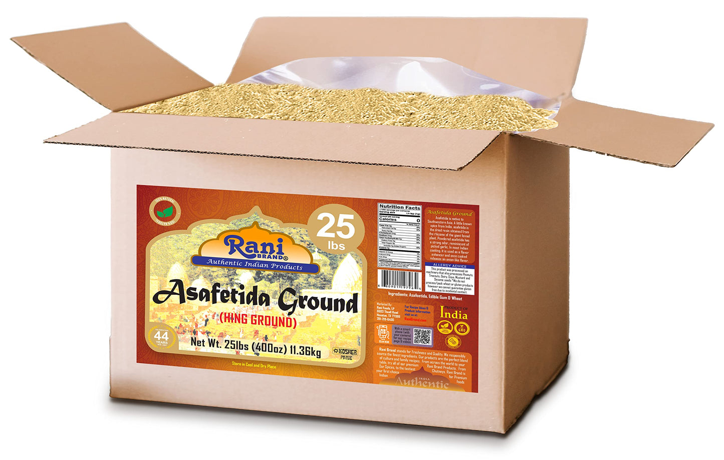 Rani Asafetida (Hing) Ground 400Oz (25Lbs) 11.36Kg Bulk Box ~ All Natural | Salt Free | Vegan | Non-Gmo | Kosher | Asafoetida In