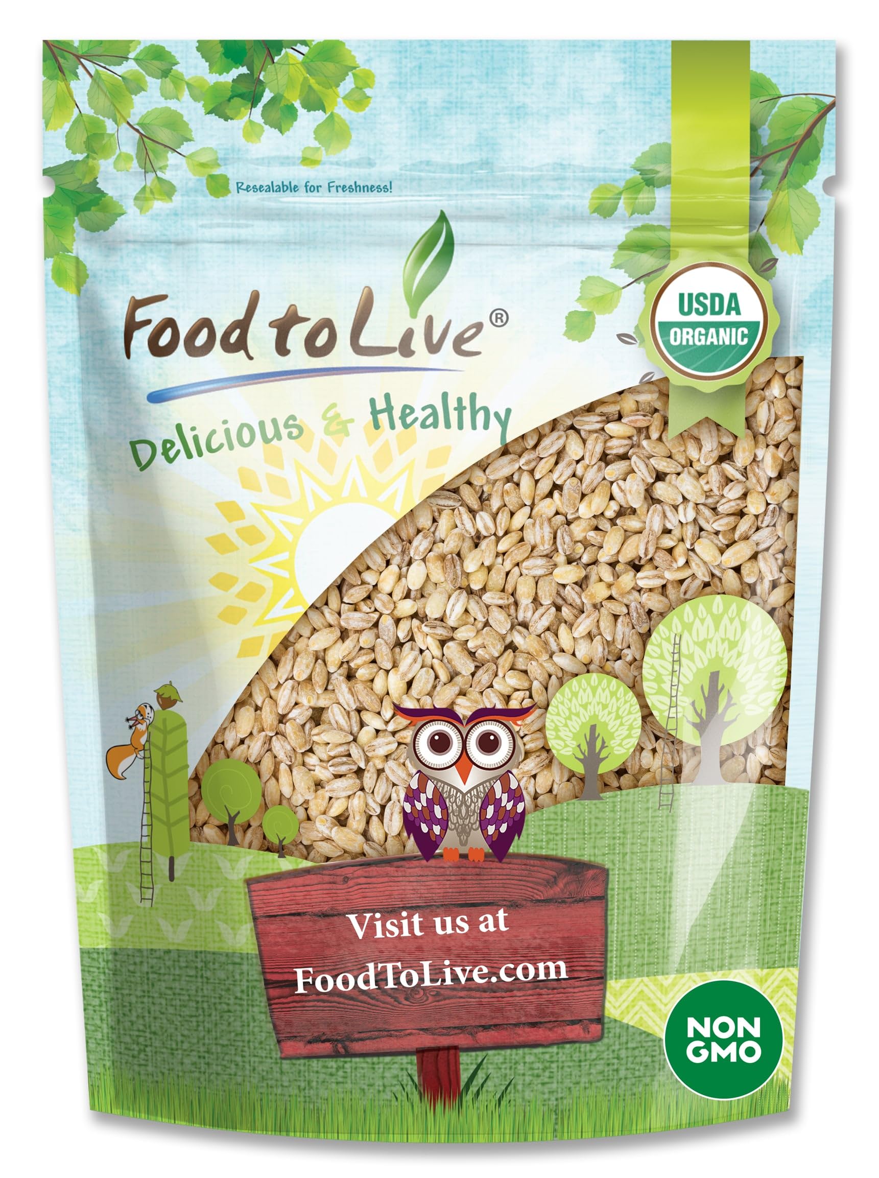 Food to Live Organic Pearl Barley, Non-GMO, Vegan, 1.5 Pounds