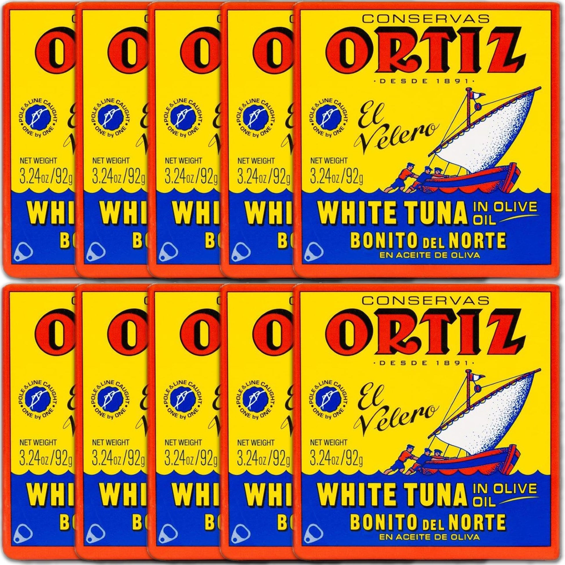 Ortiz Tuna In Olive Oil, 3.24Oz Tins 10 Pack | Superior Canned Tuna In Olive Oil | Ortiz White Tuna In Olive Oil [3.95Oz/92Gr X 10 Tins]
