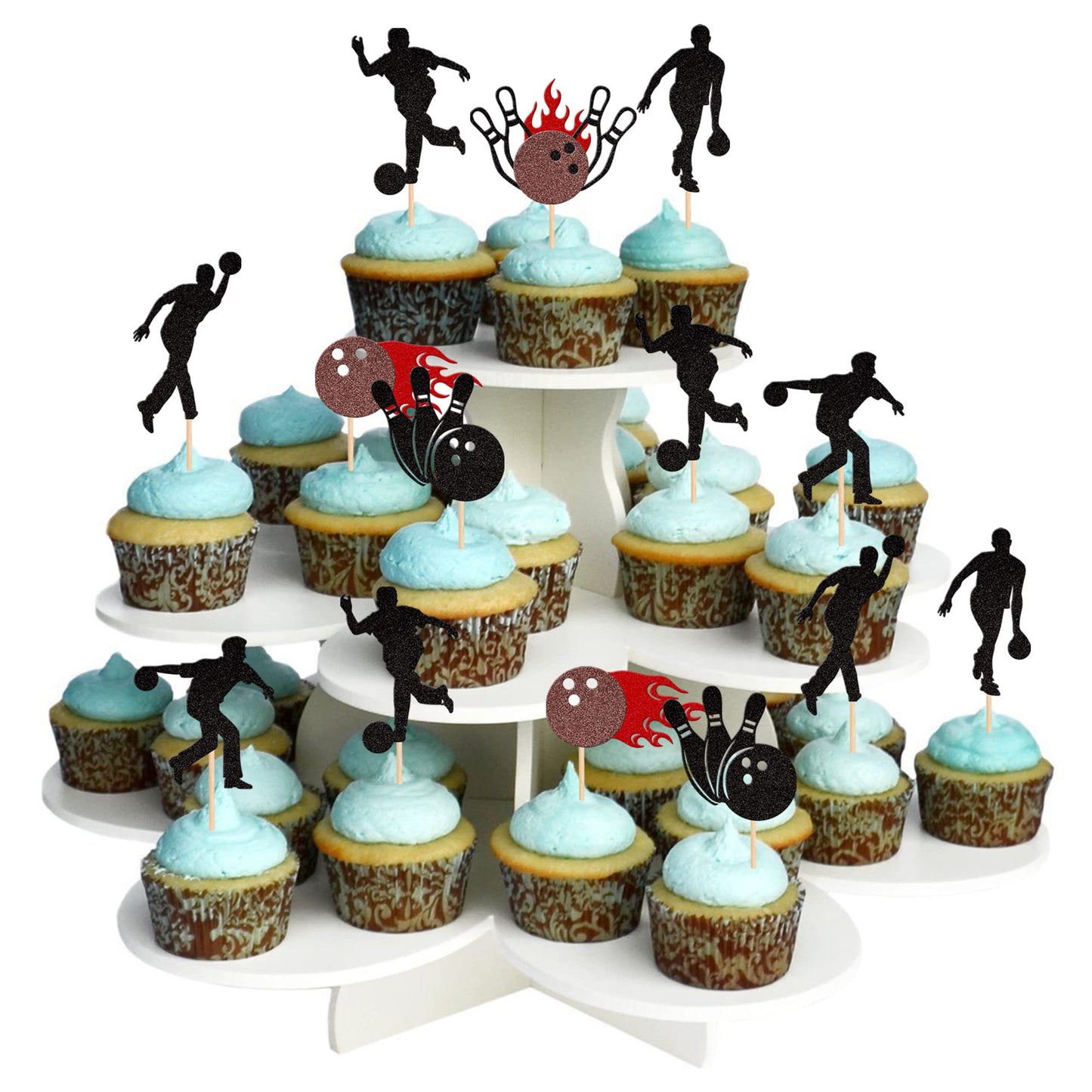 28 Pcs Bowling Cupcake Toppers Glitter Bowling Alley Players Cupcake Picks Bowling Sports Cake Decorations For Indoor Bowling Al