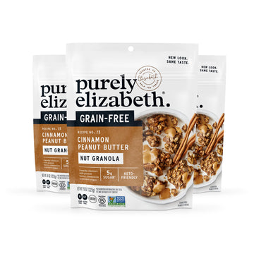 Purely Elizabeth, Cinnamon Peanut Butter, Keto Granola With Mct Oil, Grain-Free (3 Ct, 8Oz Bags)