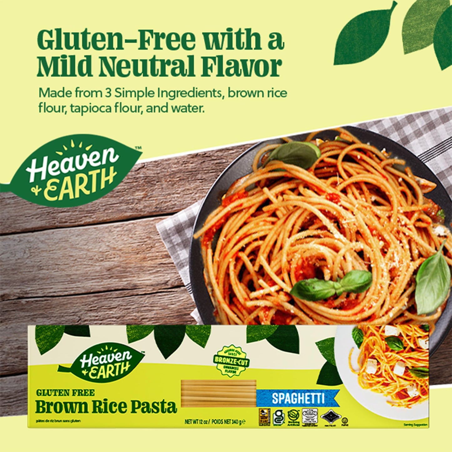 Heaven & Earth Brown Rice Pasta, Gluten Free Spaghetti, 12Oz (3 Pack) | Whole Grain Gluten Free Pasta