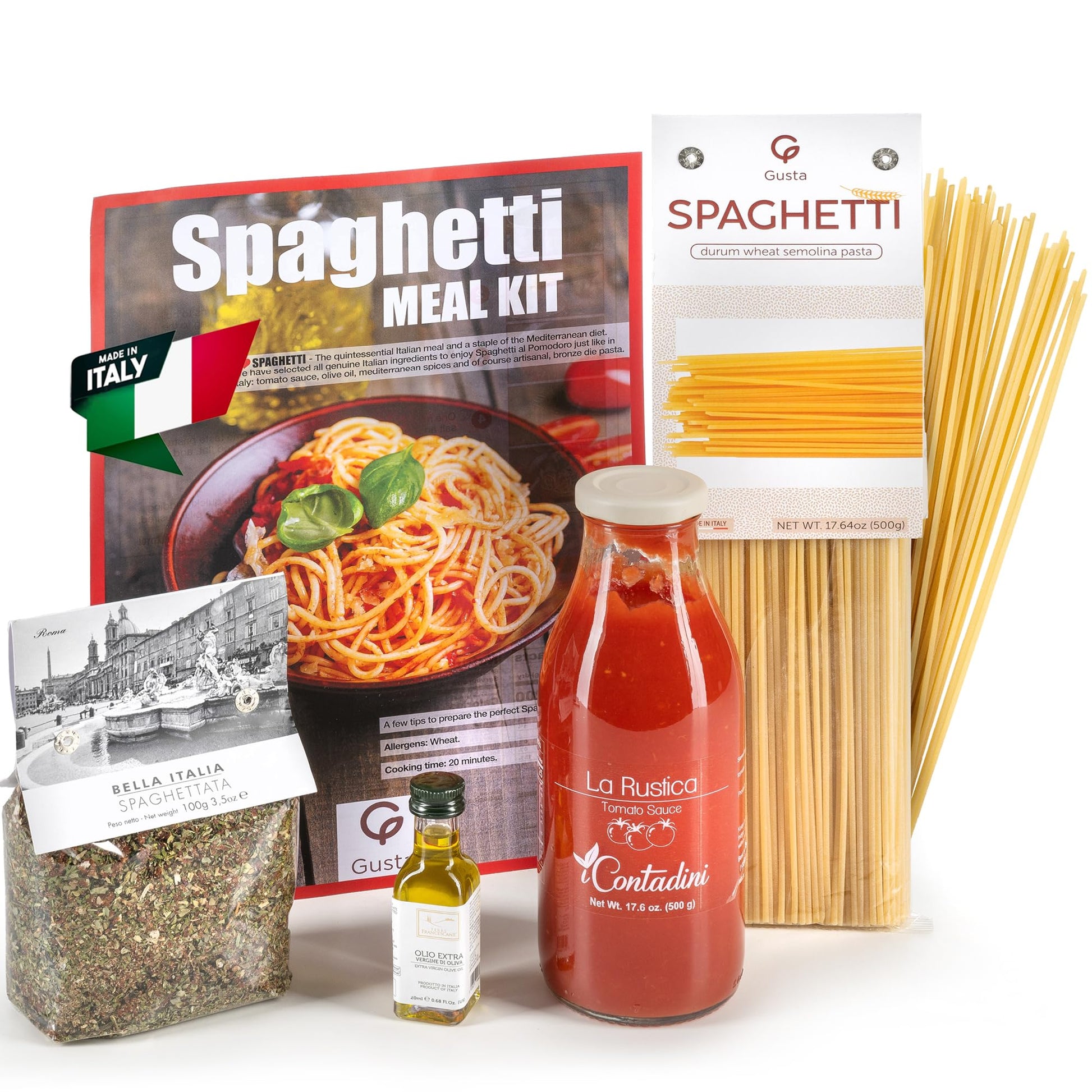 GUSTA Tomato Spaghetti Pasta Meal Kit - Gourmet Italian Food - Makes 5 Meals - Includes Recipe Booklet - Spaghetti Pomodoro