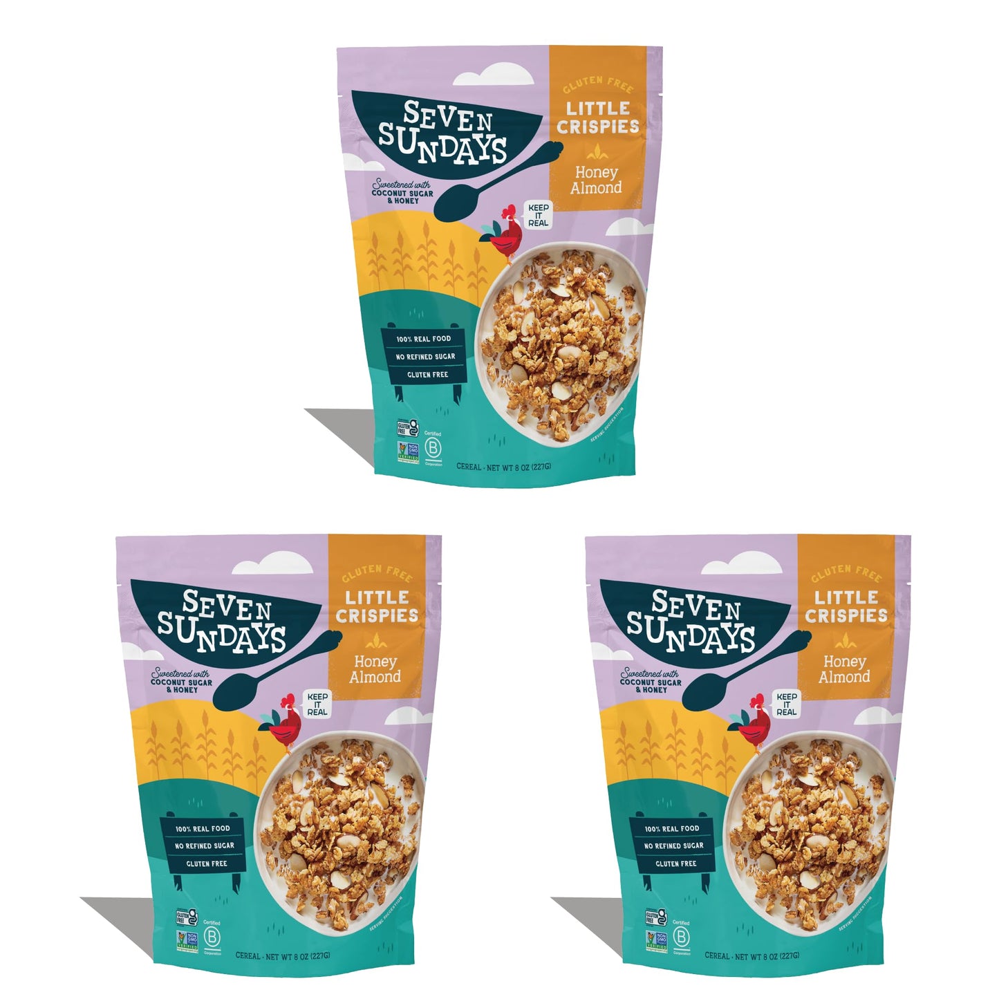 Seven Sundays Little Crispies Cereal, High Protein, Gluten-Free Kids Snack, 8 Ounce (Pack of 3), Honey Almond