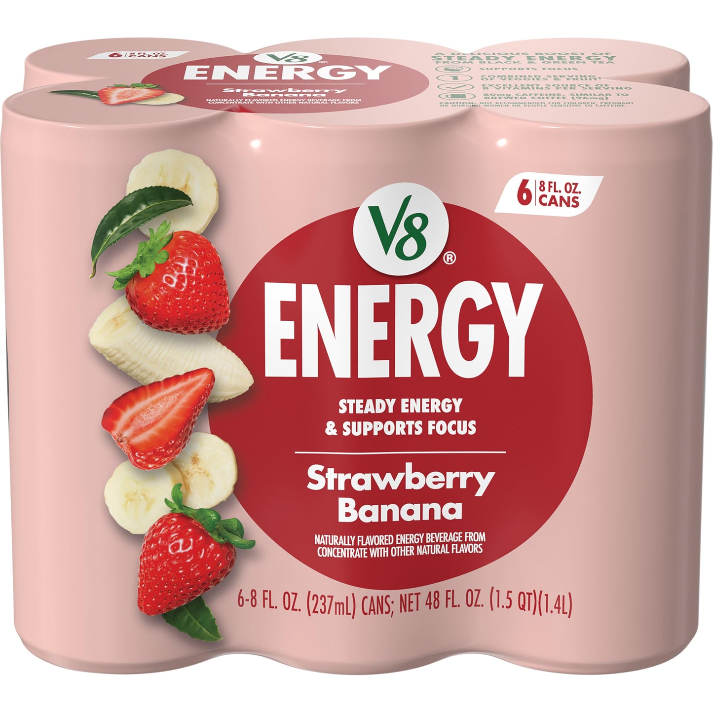 V8 Energy Drink, Strawberry Banana, Pack of 6 (8 FL OZ)