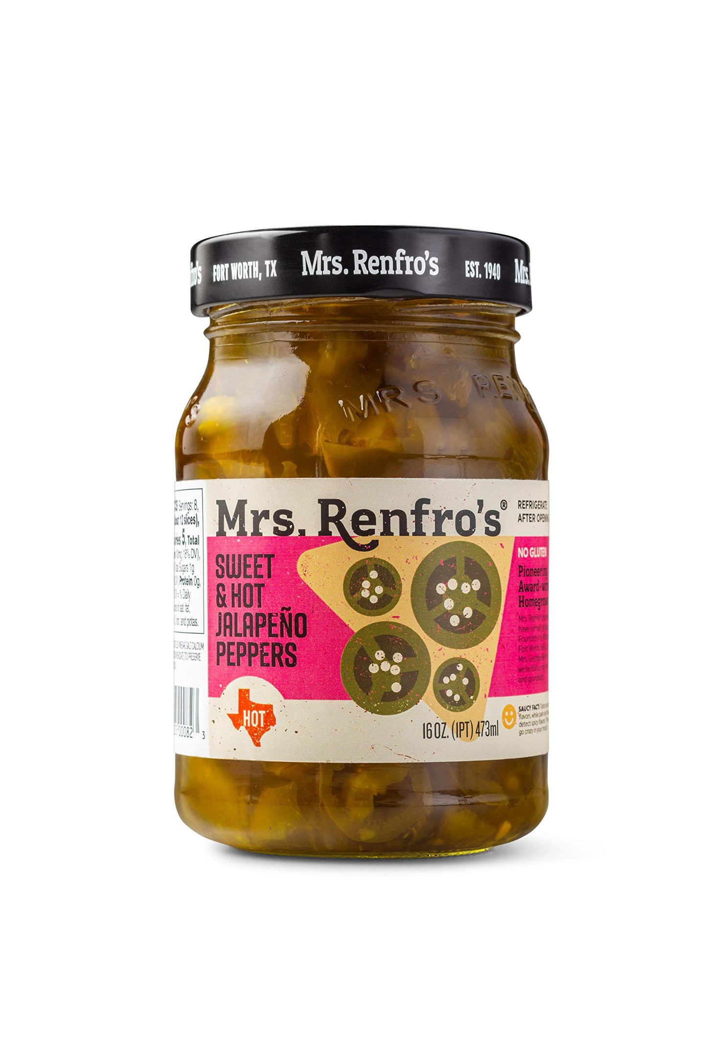 Mrs. Renfro'S Sweet & Hot Jalapeno Peppers, Gluten Free, 16 Oz Jar, Pack Of 4