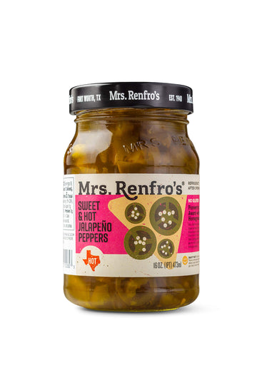 Mrs. Renfro'S Sweet & Hot Jalapeno Peppers, Gluten Free, 16 Oz Jar, Pack Of 4