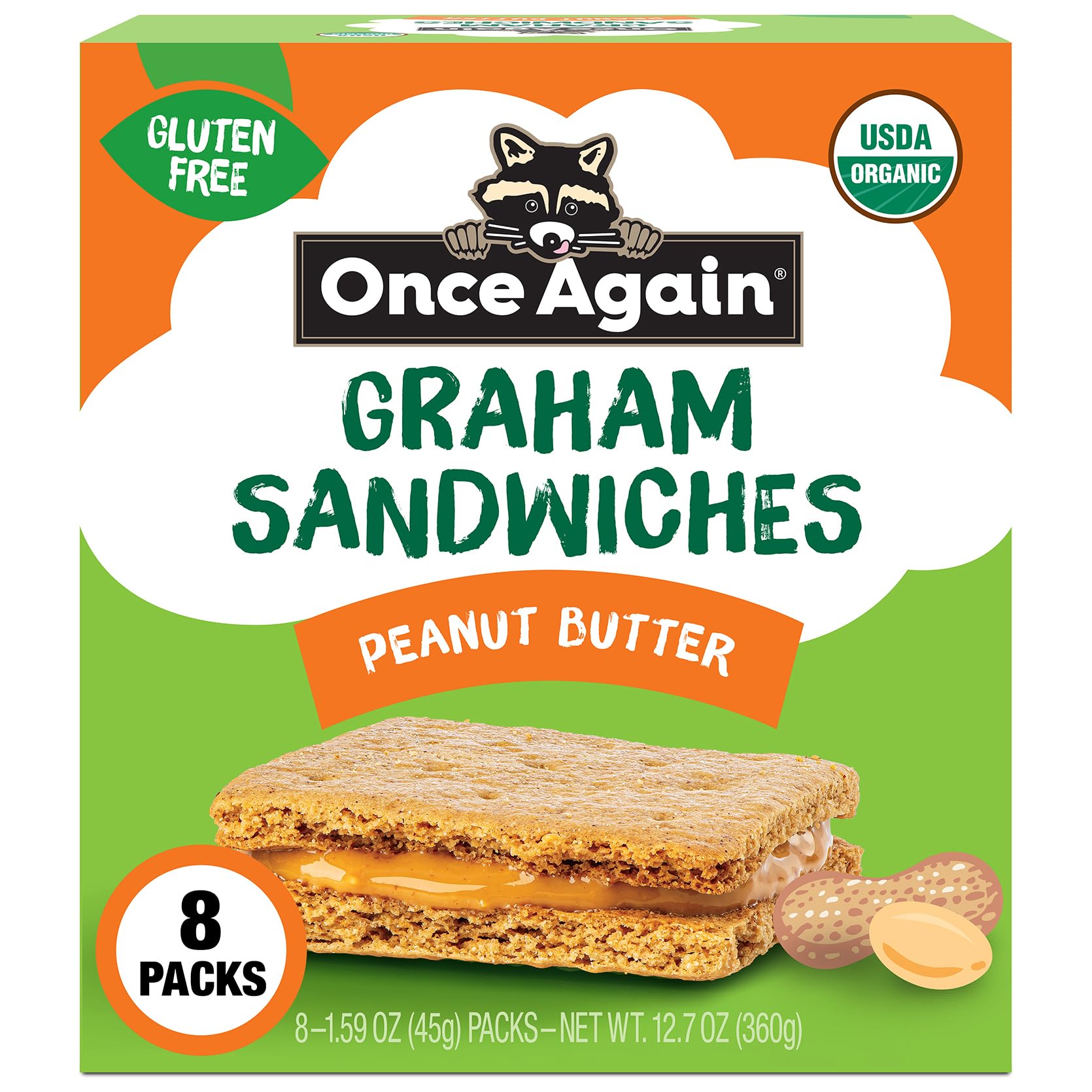 Once Again Peanut Butter Crackers Graham Sandwiches - Gluten Free Graham Crackers with Organic Peanut Butter Filling - Vegan, Or