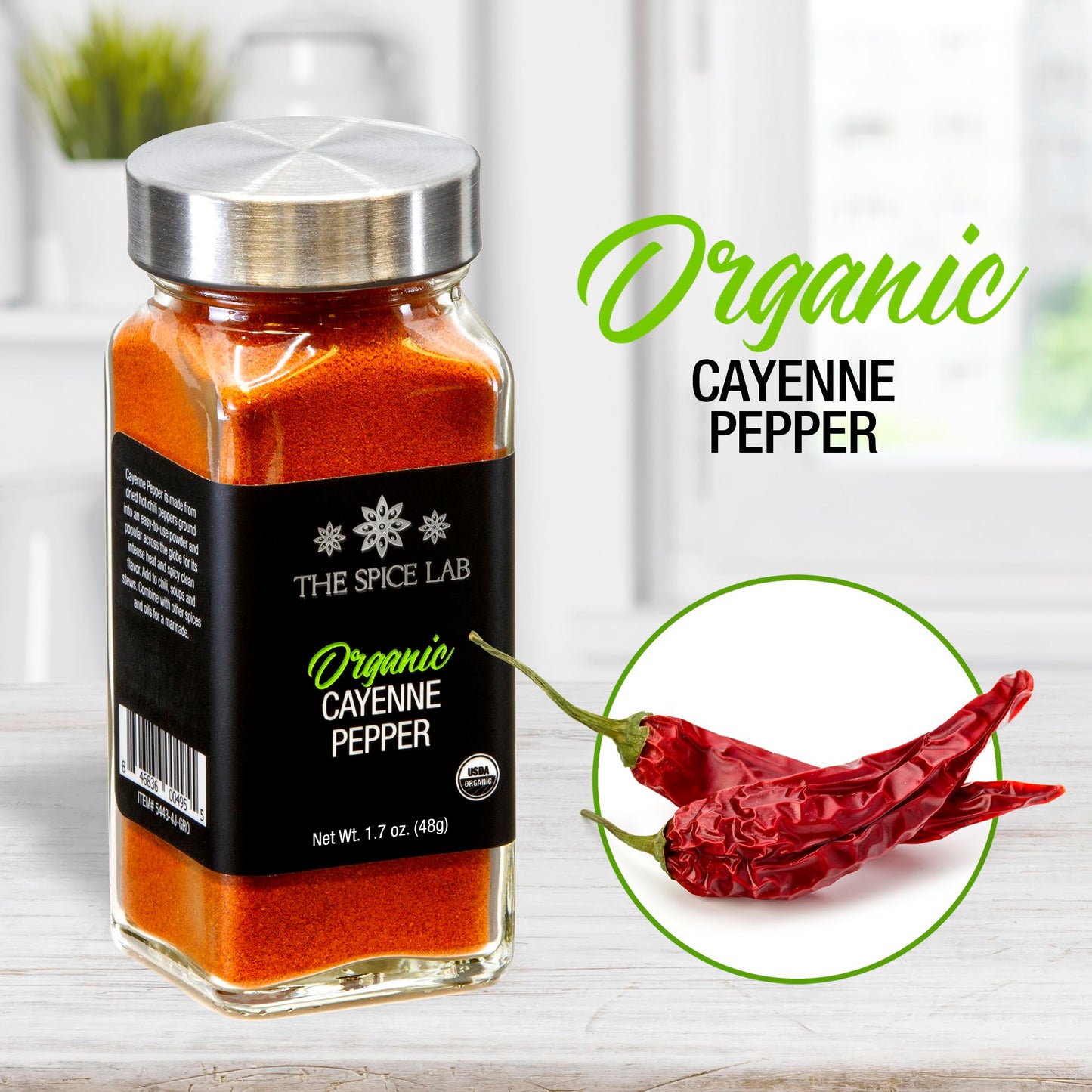 The Spice Lab Organic Cayenne Pepper Powder - Gluten Free - 1.7 oz French Jar - Non-GMO & Keto Friendly Seasoning