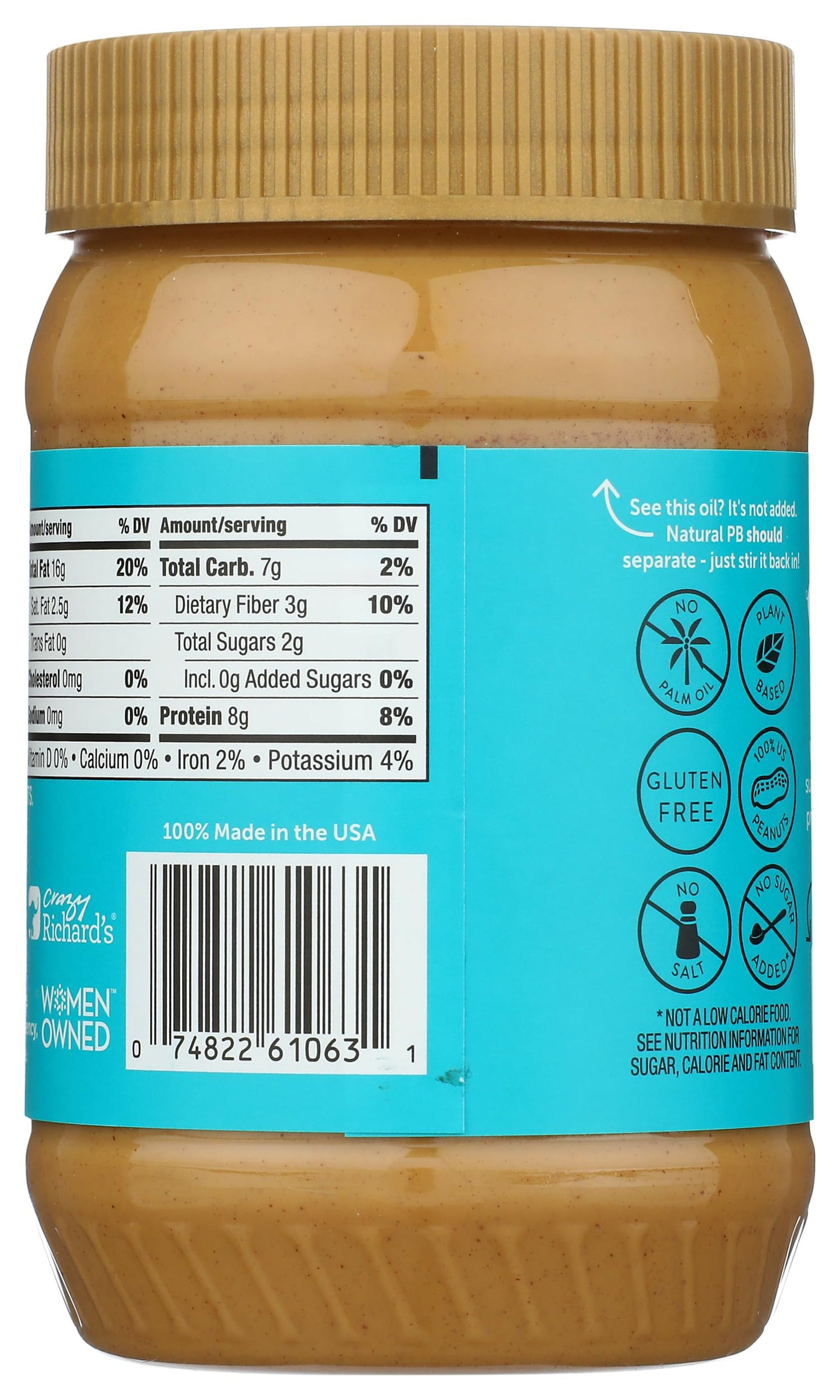 Crazy Richards 100% All-Natural Creamy Peanut Butter, No Added Sugar Peanut Butter Non-GMO, Vegan (16 Ounce (Pack of 1))