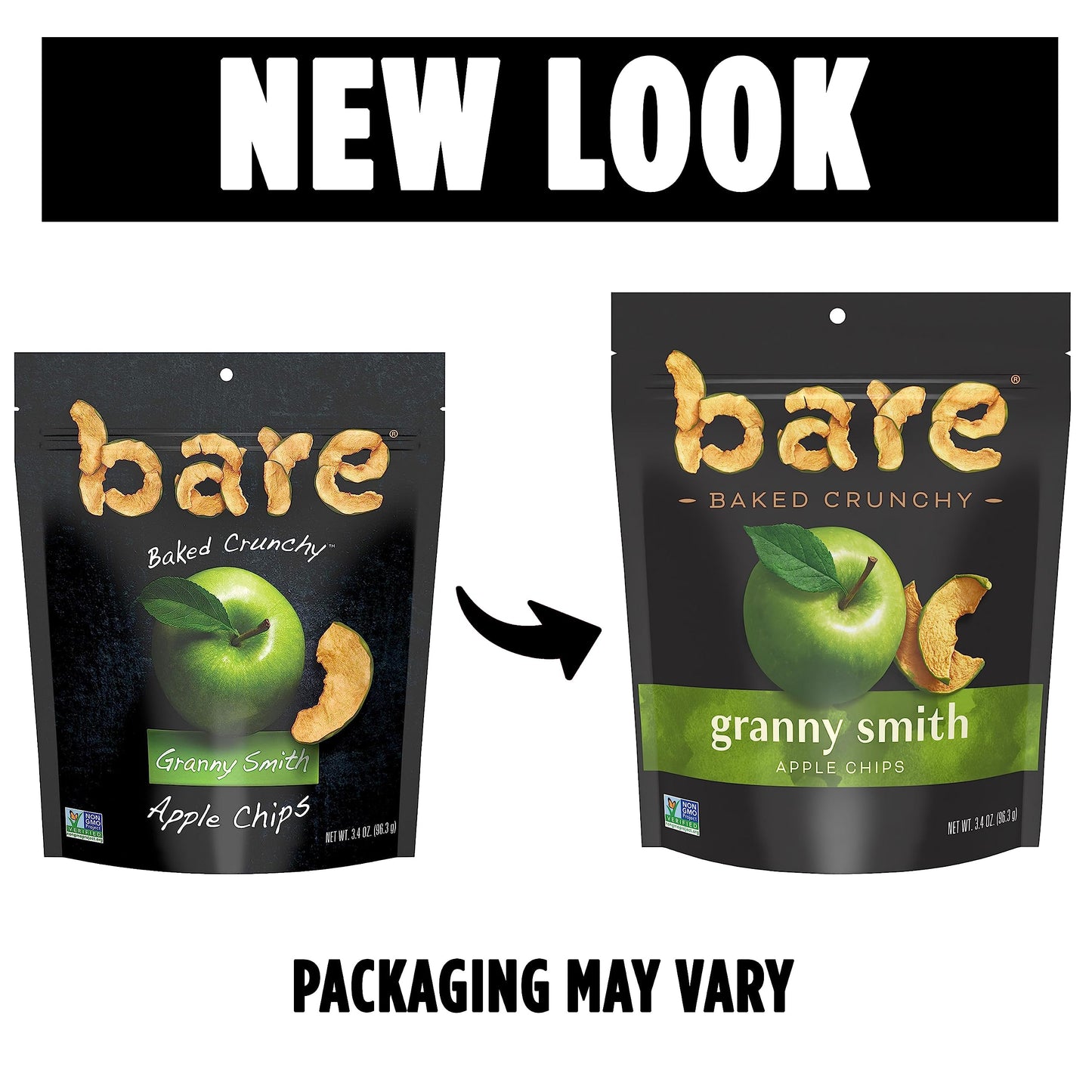 Bare Baked Crunchy Apple Chips, Granny Smith, Gluten Free, 3.4 Ounce Bag, 6 Count
