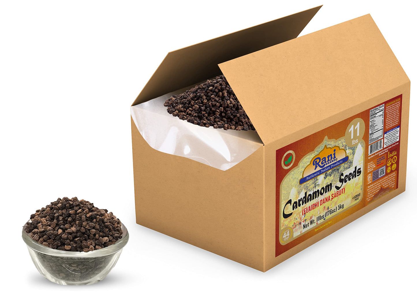 Rani Cardamom (Elachi) Decorticated Seeds Indian Spice 176oz (11lbs) 5kg Bulk Box ~ All Natural | Vegan | Gluten Friendly | NON-