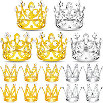 15Pcs Crown Cake Topper, Gold Silver Mini Crowns, Small Crystal Pearl Cupcake Toppers For Flower Arrangements Cupcake Baby Showe