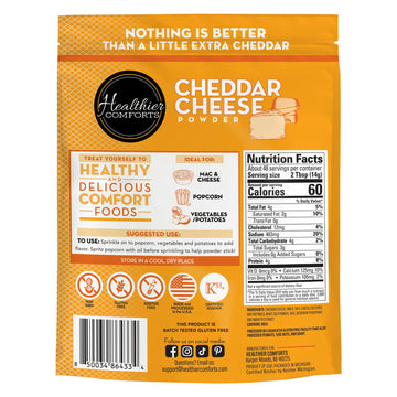 Healthier Comforts Cheddar Cheese Powder (1.5 Lb) | Premium Yellow Cheddar | Batch Tested Gluten Free, Kosher, No Artificial Dye
