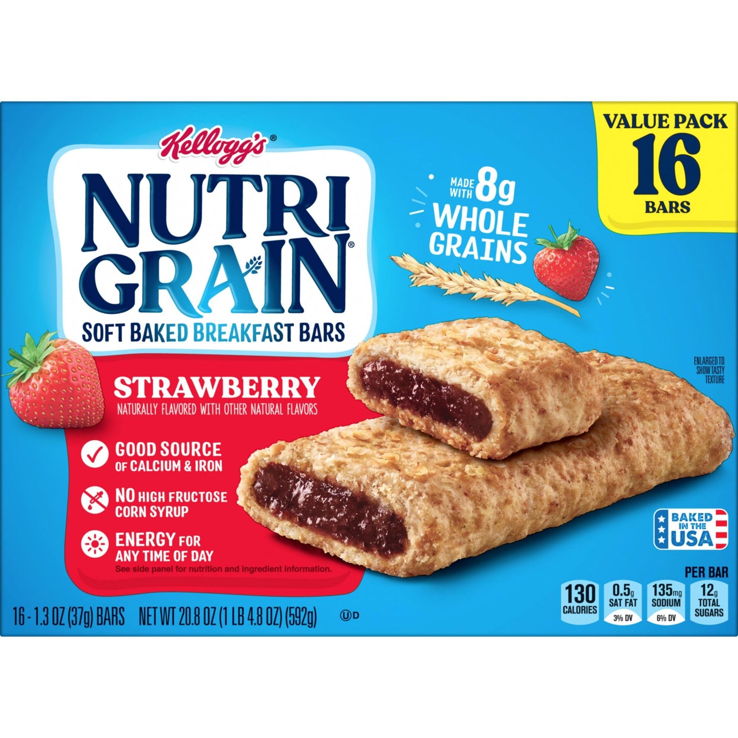 Nutri-Grain Soft Baked Breakfast Bars, Kids Snacks, Value Pack, Strawberry, 20.8oz Box (16 Count)