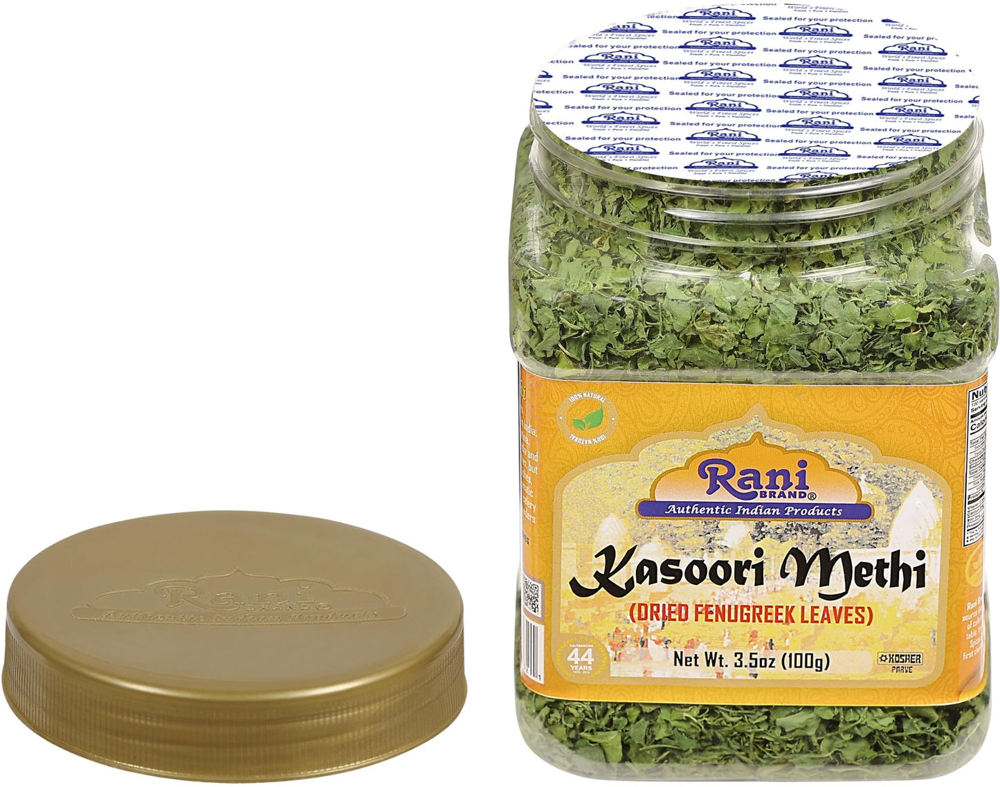 Rani Fenugreek Leaves Dried (Kasoori Methi) 3.5oz (100g) PET Jar ~ All Natural | Vegan | Gluten Friendly | NON-GMO | Kosher | Indian Origin