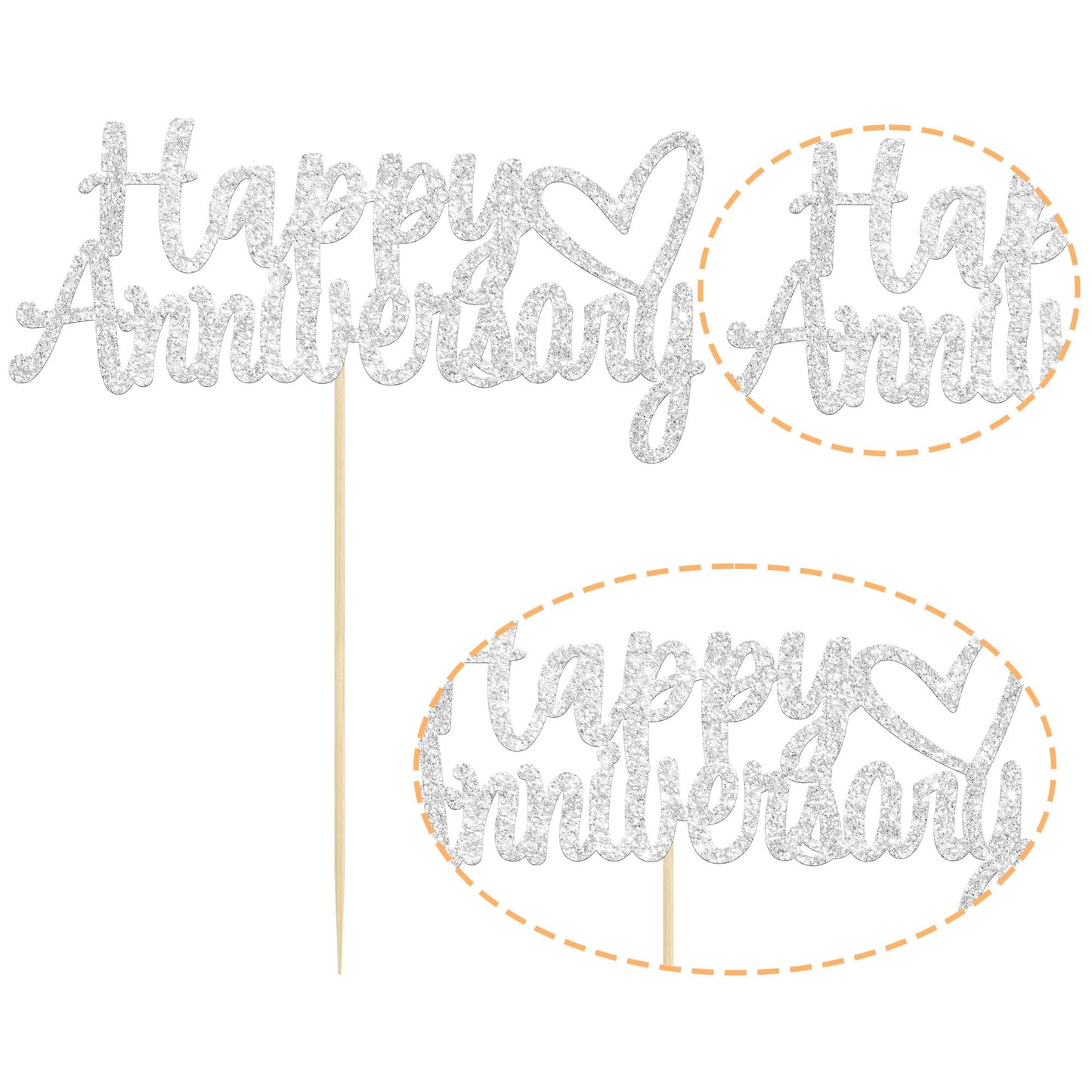Gyufise 1Pc Happy Anniversary Cake Topper Anniversary Cake Decorations Silver Glitter Wedding Anniversary Cake Topper Supplies P