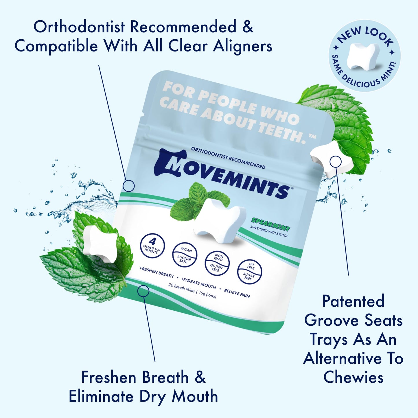 Movemints Clear Aligner Mints - Patented Aligner Seating Mints - Edible Alternative To Aligner Chewies - Xylitol Mints For Dry Mouth - Variety Pack (3 Pack)