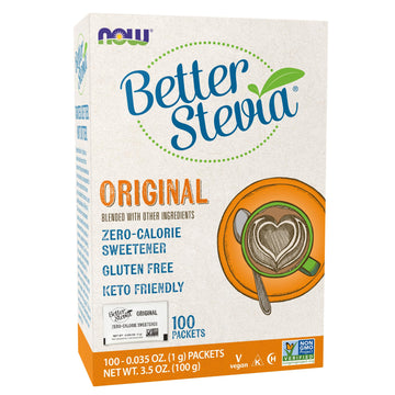 Now Foods Betterstevia Zero-Calorie Granulated Sweetener Packets, Keto Friendly, Suitable For Diabetics, No Erythritol, 100 Pack