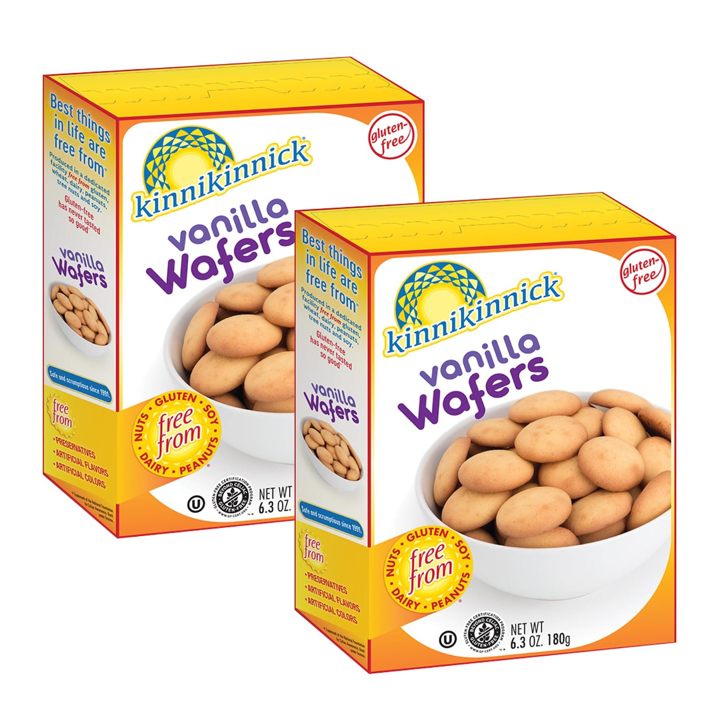 Kinnikinnick - Vanilla Wafers - Gluten Free, Allergy Friendly Cookies - 6.3 Oz. Boxes - 2 Pack