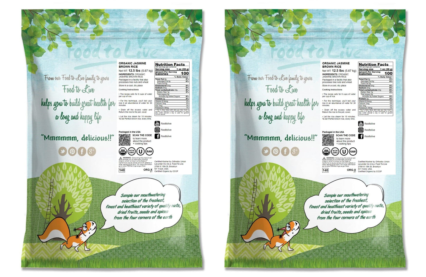 Food To Live Organic Brown Jasmine Rice, 25 Pounds - Non-Gmo, Whole-Grain Rice, Long-Grain Variety, Non-Irradiated, Kosher, Vega
